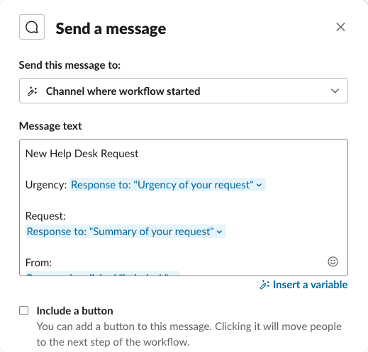 Send message using variables from the form