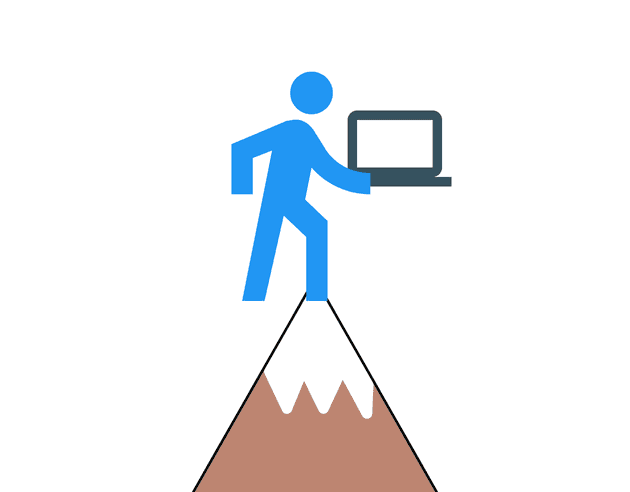 Carrying laptop to mountain peak