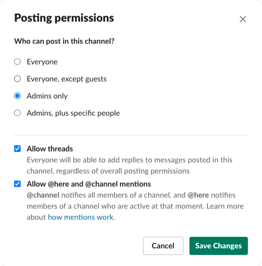 Changing posting permissions to Admins only
